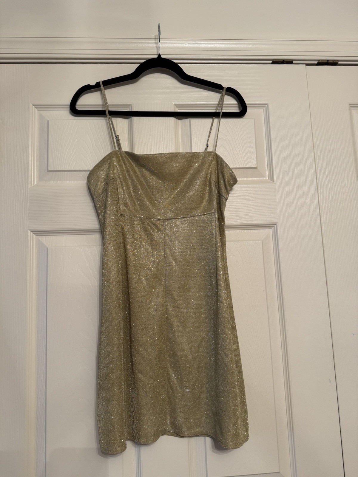 Urban Outfitters Gold Metallic Shimmer Spaghetti Strap Mini Dress – Size L