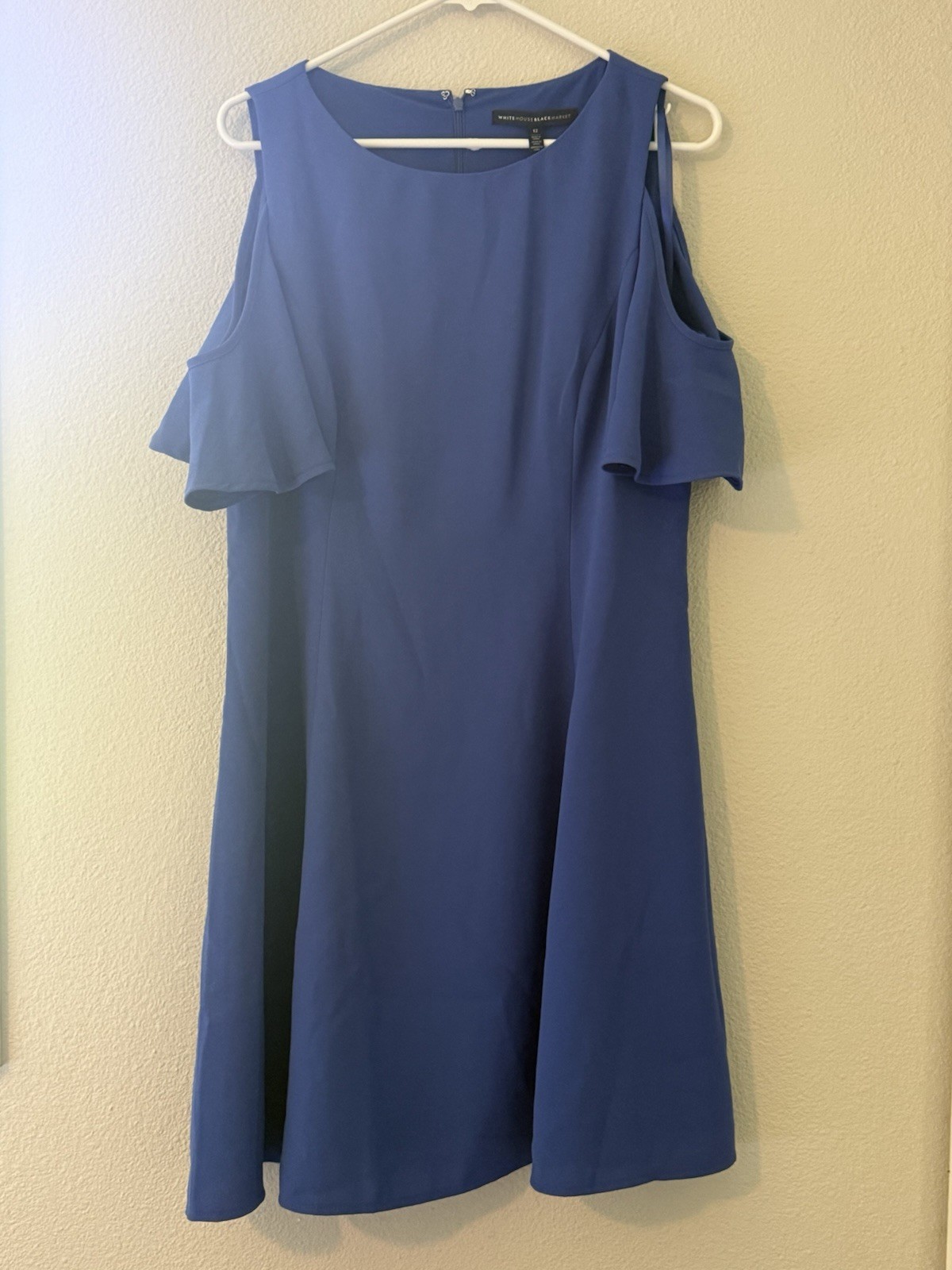White House Black Market Blue A-Line Cold Shoulder Ruffle Knee Dress Women 12