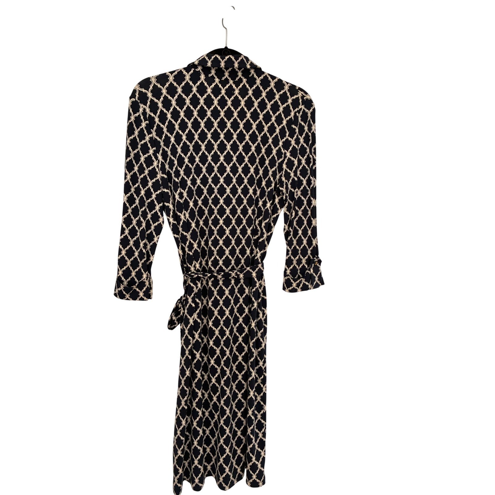 Charter Club Navy Blue Trellis Print Shirt Dress 3/4 Sleeve Belted Size M