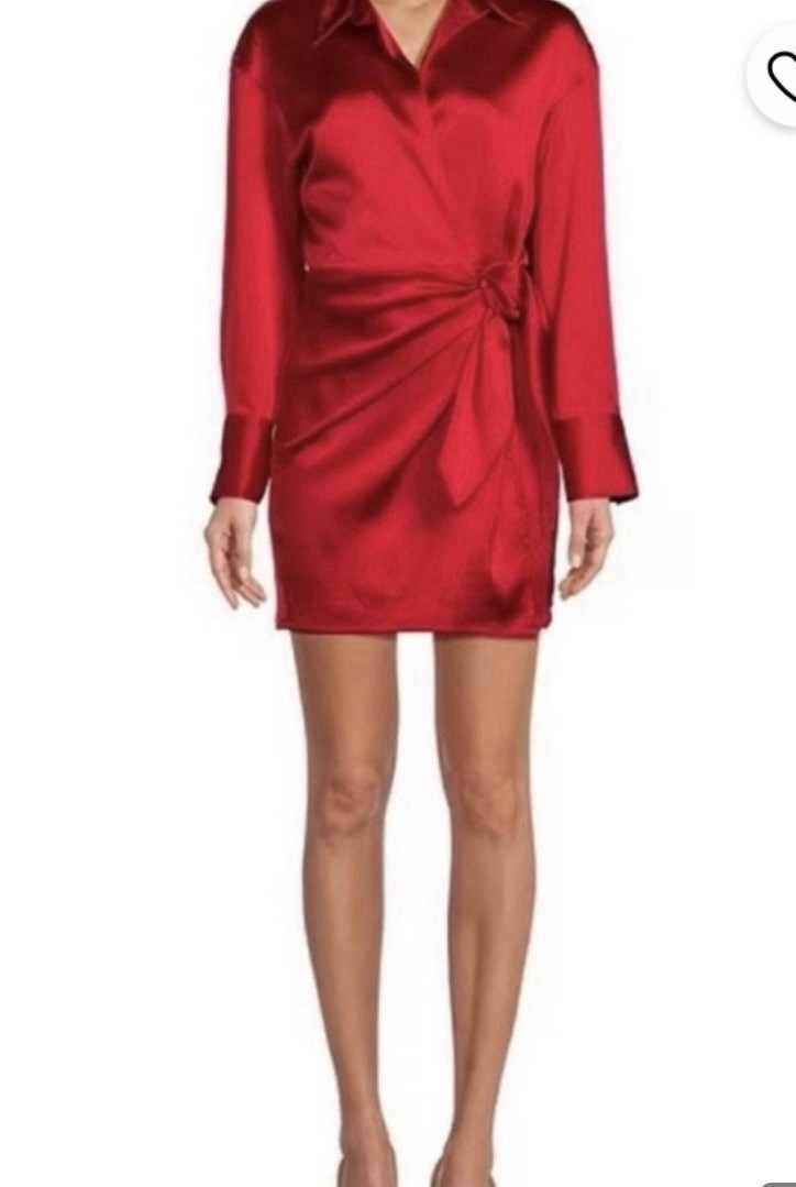 Gianni Bini Women’s Cherry Red Avery satin long sleeve wrap Size 6 Medium New!