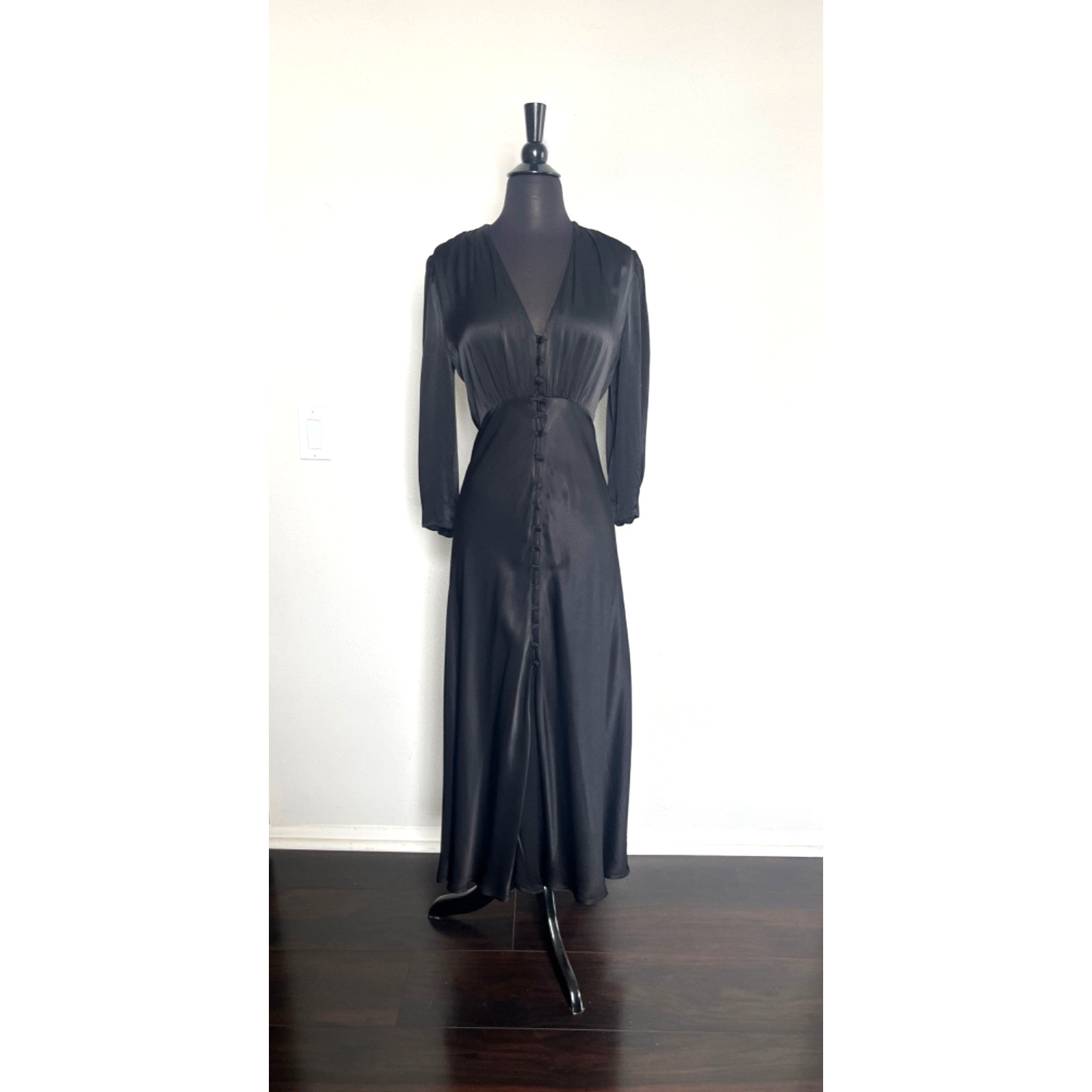 Ghost Madison Satin Midi Dress XS Black
