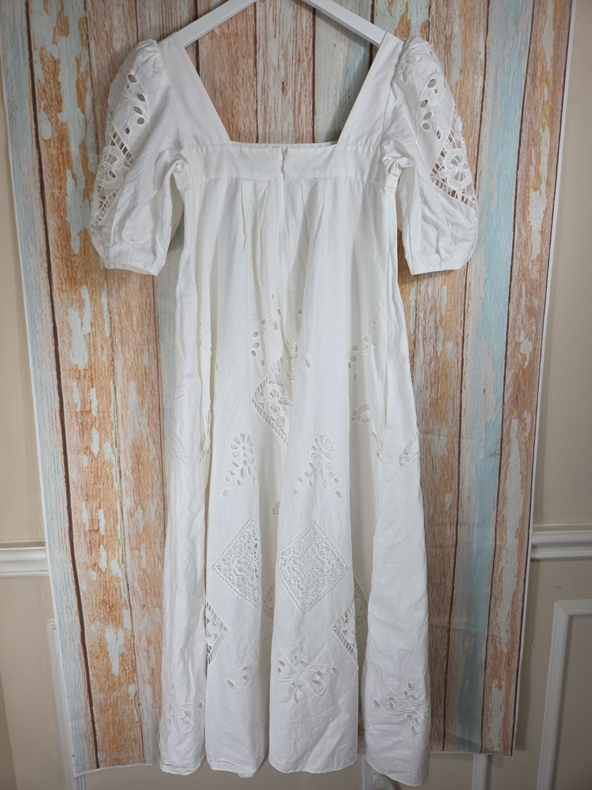 Hunter Bell Waverly White Eyelet Embroidered Square Neck Midi Dress XS