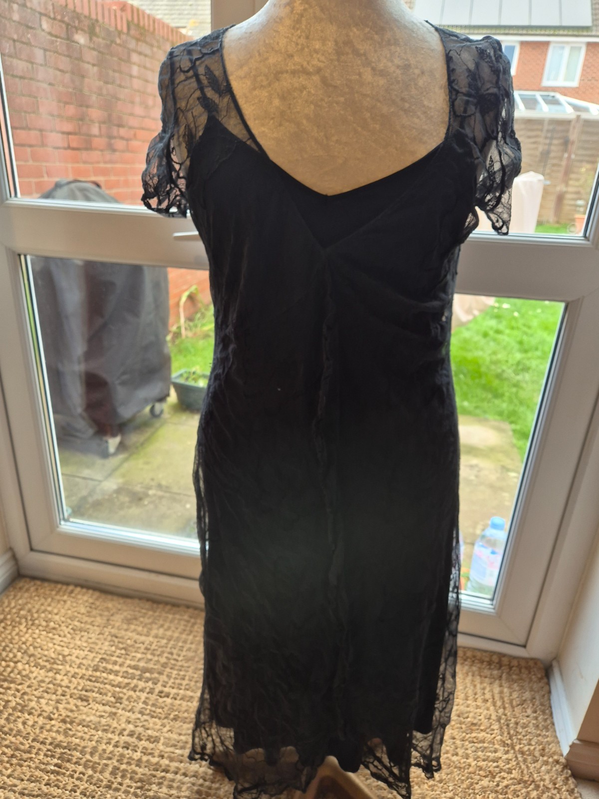 2 items. Soft pretty lace GHOST black party dress and slip Vintage, 16 & L