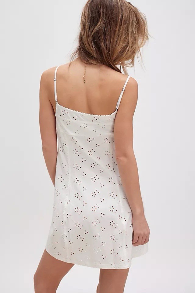 NWOT Free People Full Bloom Mini A-Line Slip Dress Eyelet White Sz M