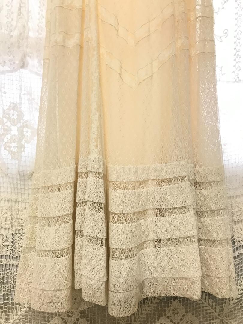 RRL RALPH LAUREN 100% Silk See-through Lace Ruffle Long Dress Women 2 Off White