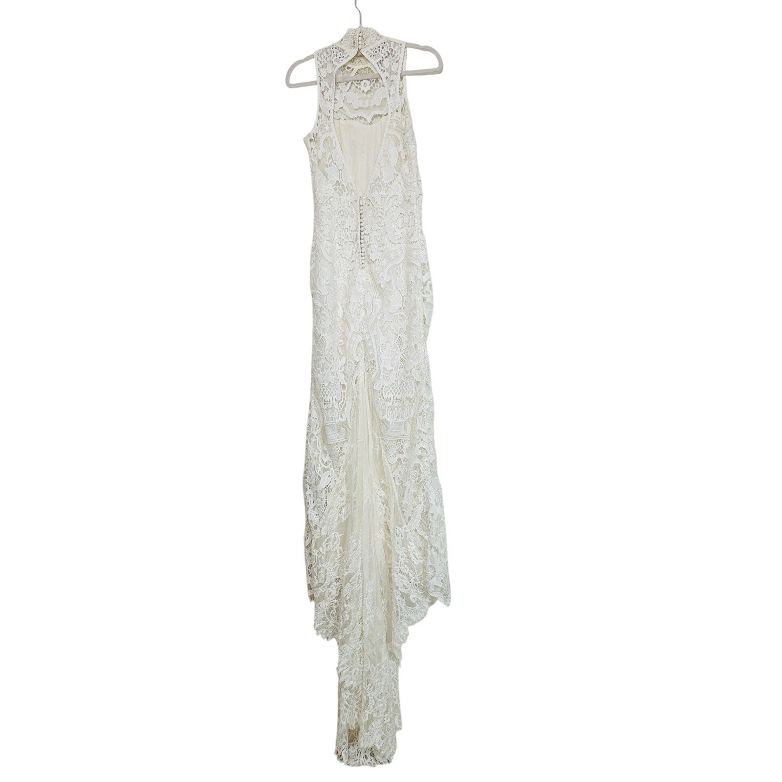 Spell Bride Edie Lace Maxi Gown Size XS High Neck Open Back Bridal Dress Train