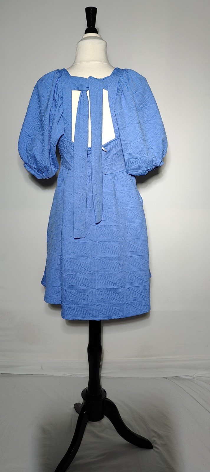 Free People Violet Mini Dress Size S Blue Textured Square Neck Puff Sleeve Boho.