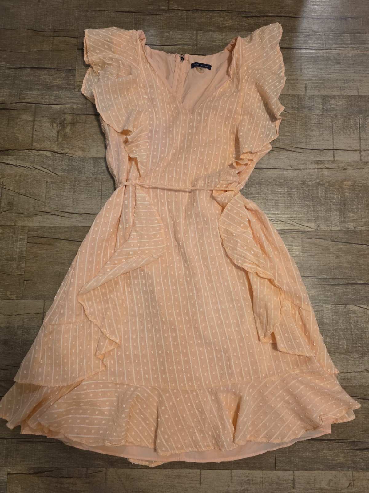 Tommy Hilfiger Fit And Flare Dress With Tie Pink Ruffles Size 14
