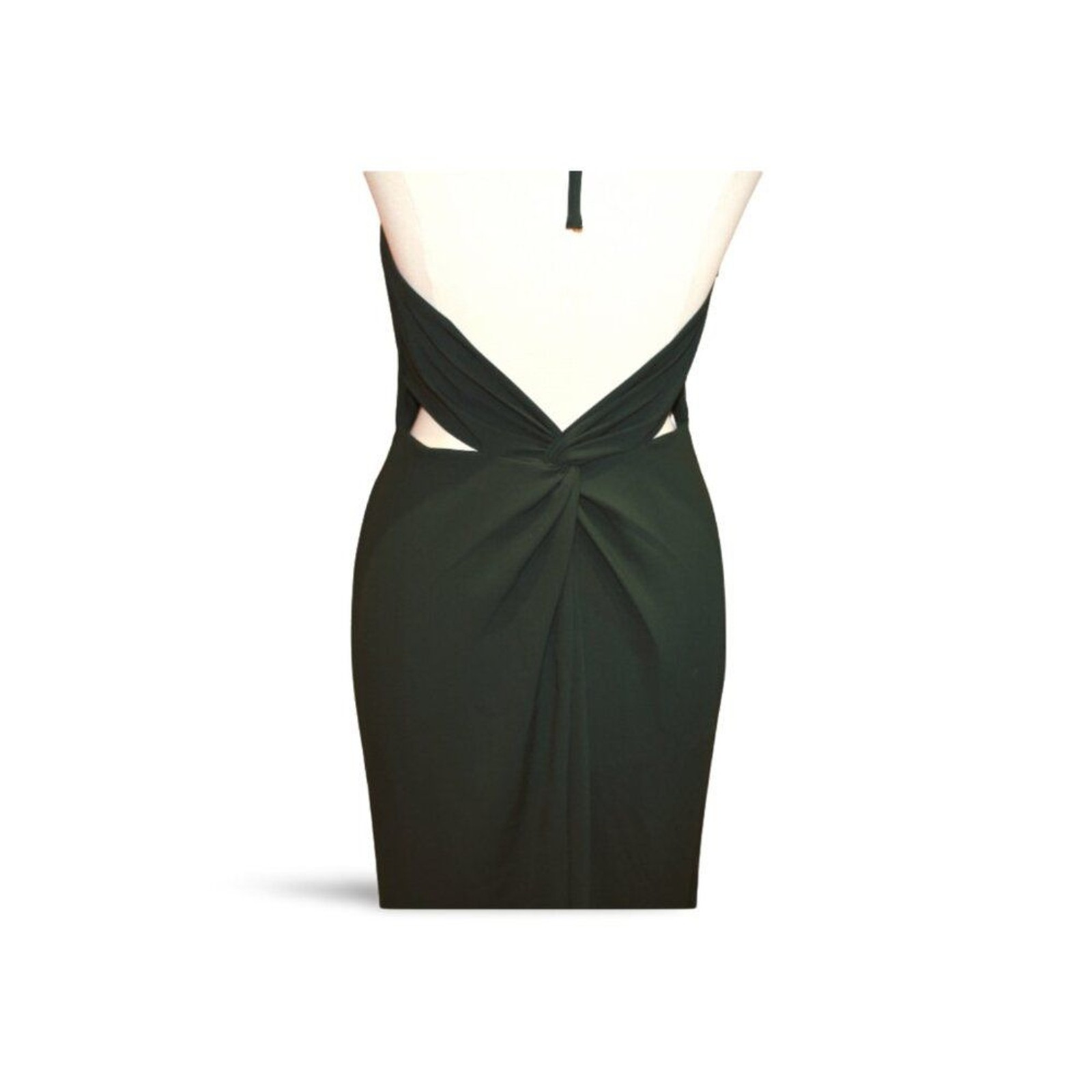 Deep Green Low Twist Back Detail Stretch Crepe Halter Dress Bari Jay 1961