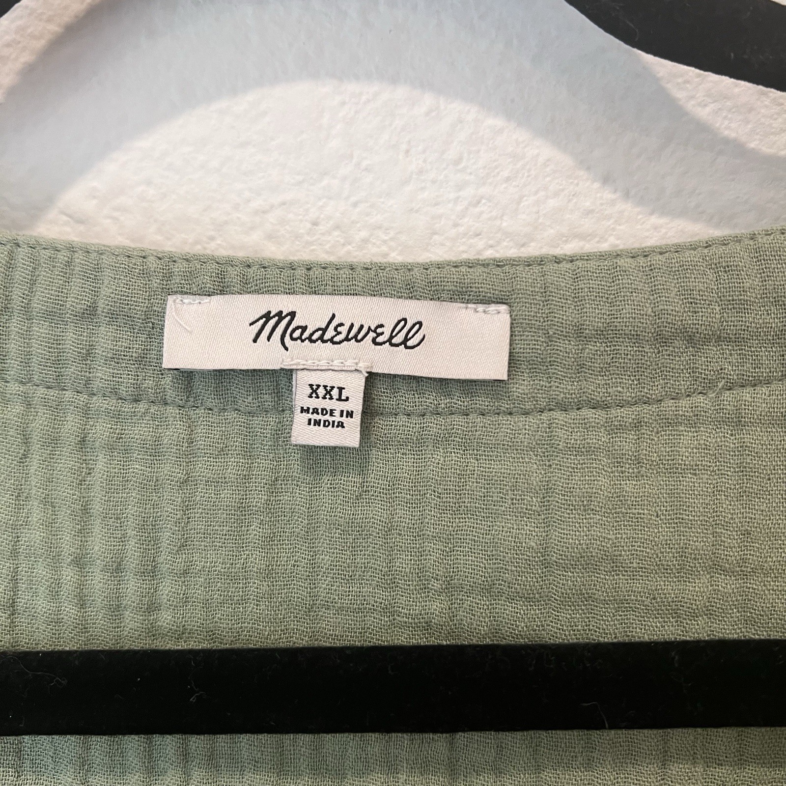 Madewell Lightspun Cuff-Sleeve Button-Front Tiered Mini Dress – Sage Green XXL
