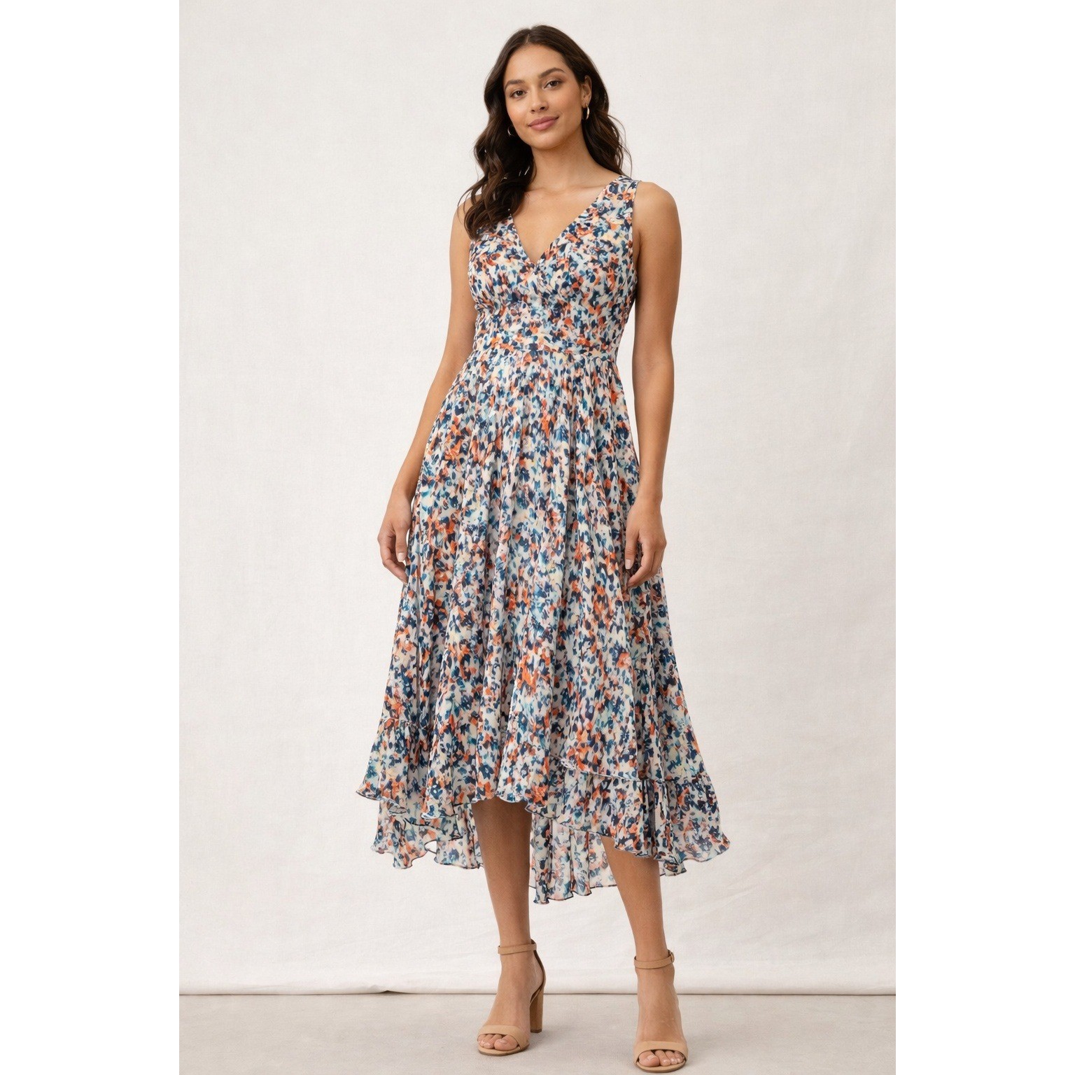 Plenty Dresses By Tracy Reese Dress Womens 4P Multicolor Floral Pleated Hi Low