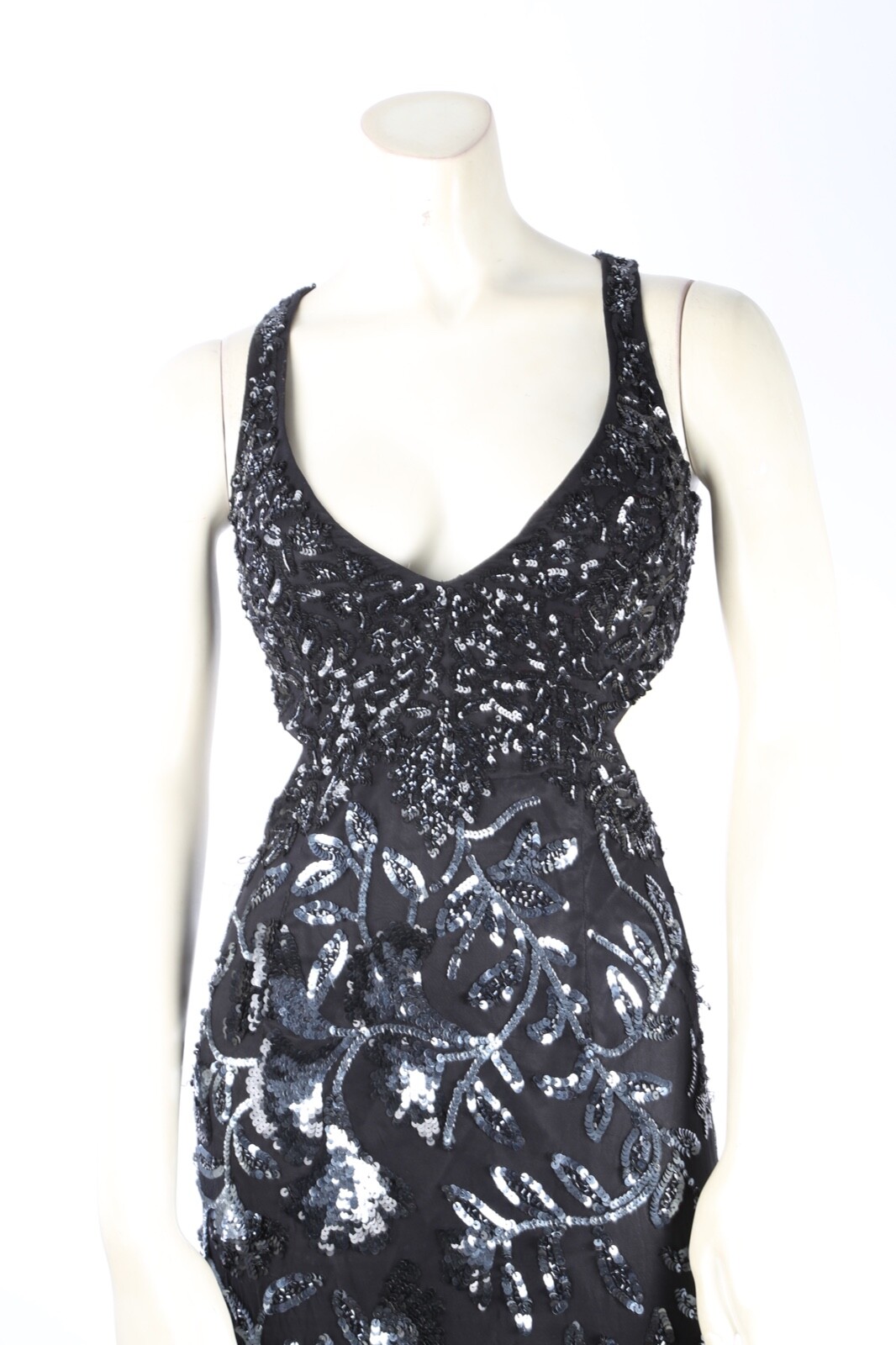 Cassandra Stone Black Silver Silk Beaded Embroidered Gown V Neck Dress Womens 0