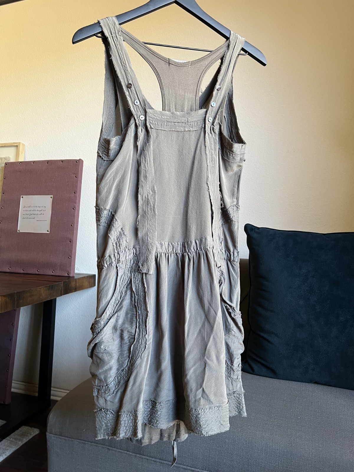 Monoreno Sleeves Army Green Silk Drawstring Boho Dress Size M