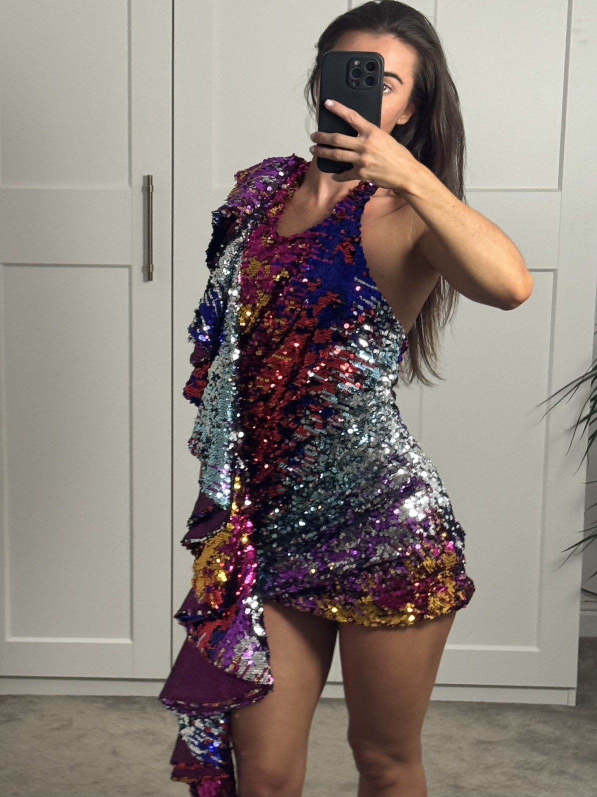 Halpern multicolour sequin ruffled halter neck mini dress – UK 8