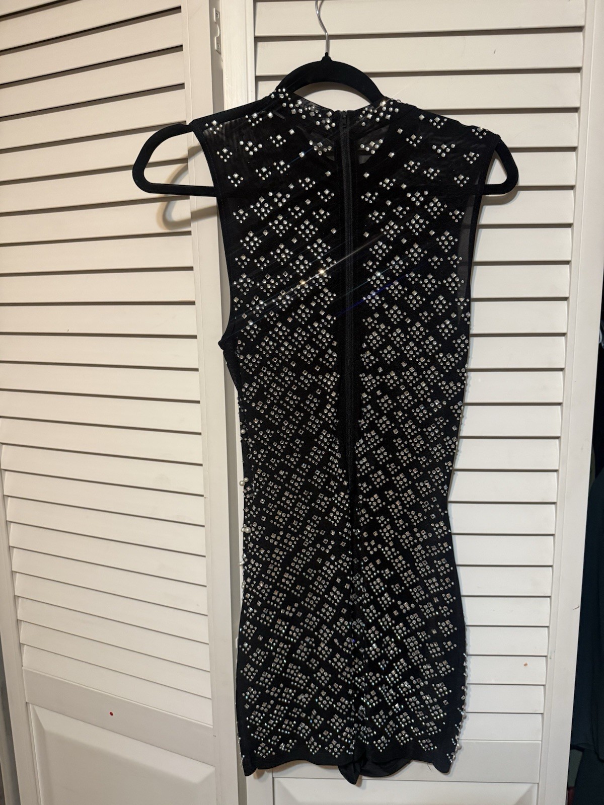 Black Rhinestone Pearl Embellished Sleeveless Romper Worn Once