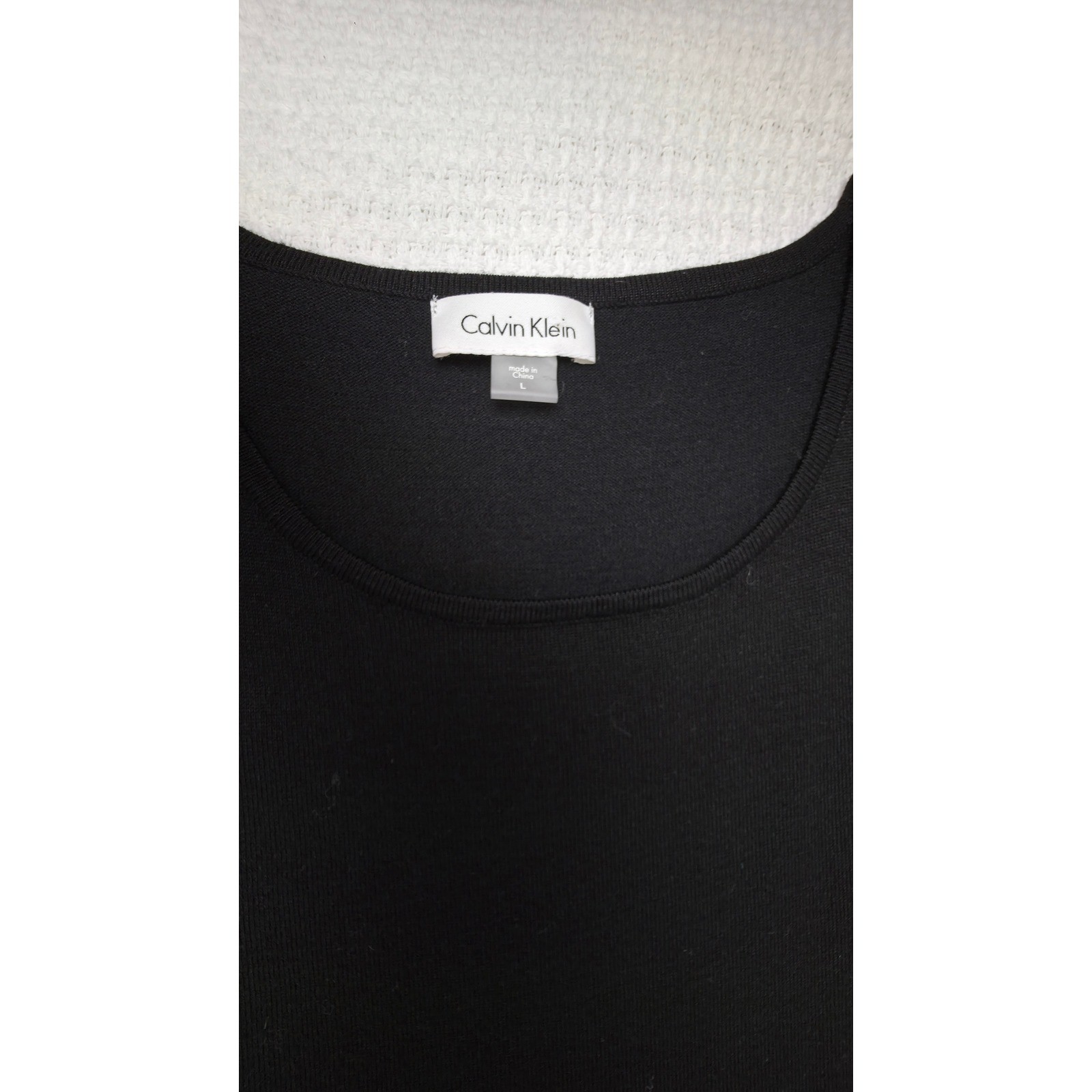 Calvin Klein Cold Shoulder Knit Dress Womens L Black Long Sleeve Midi EUC