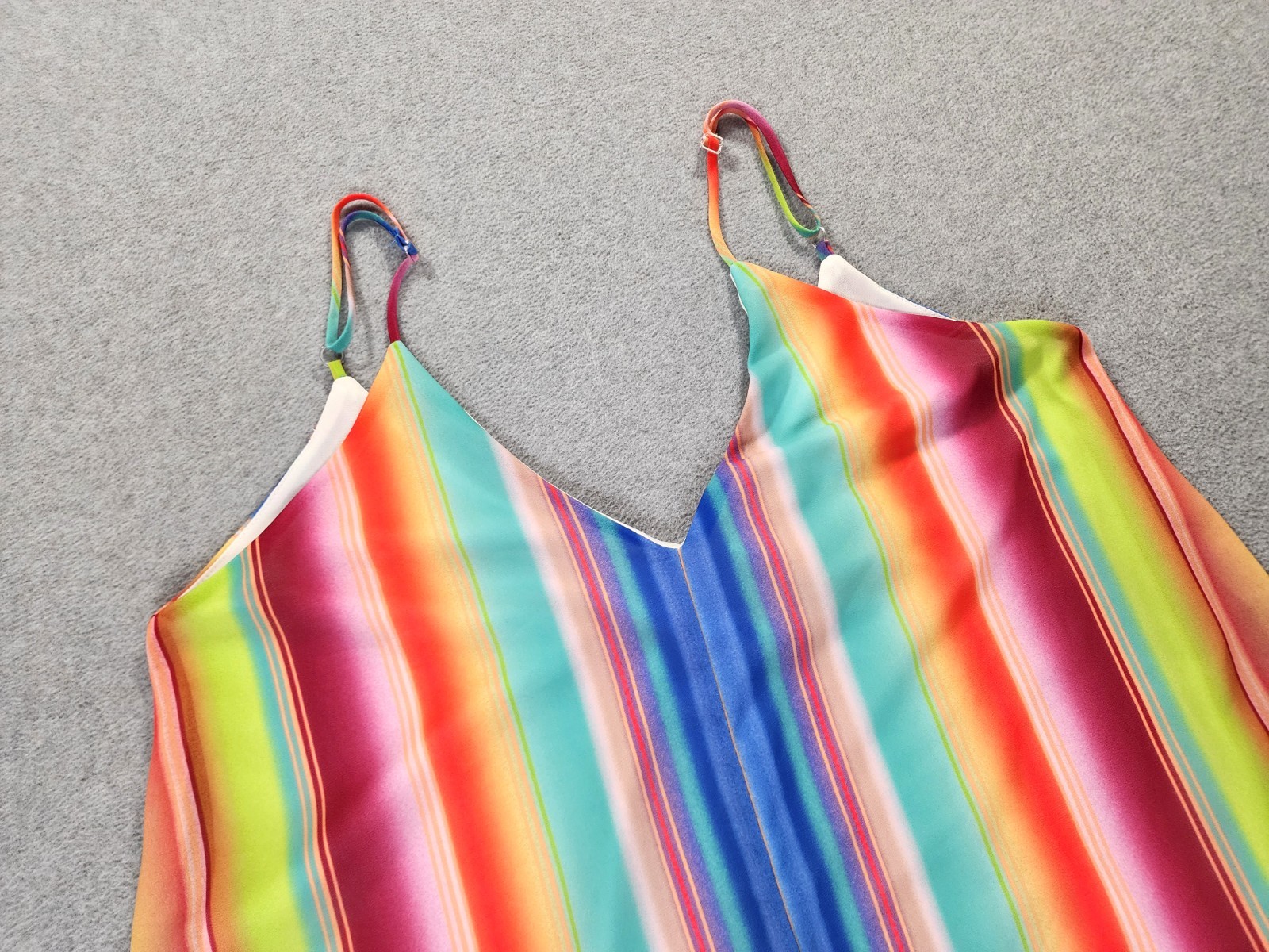 Fantastic Fawn Rainbow Strap Maxi Dress Size L Boho Pockets Lined Sundress Strip