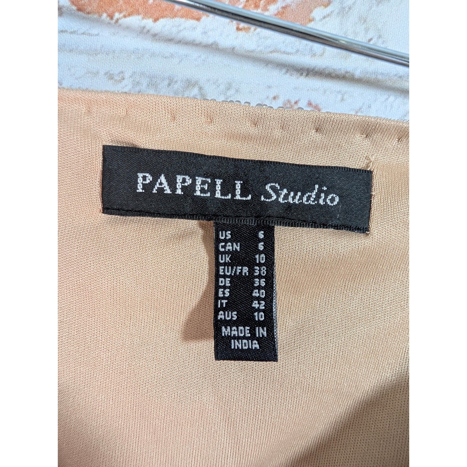 Papell Studio Beaded Sequin Halter Maxi Gown Womens 6 Tan Formal Evening Dress