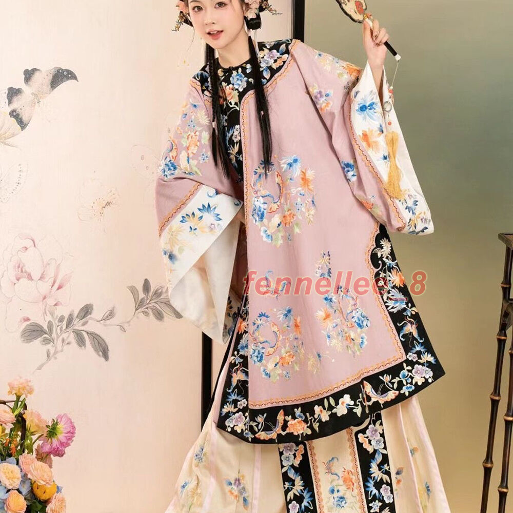 Qing Dynasty Womens Retro Chinese Costumes Dress Printed Hanfu Dress New