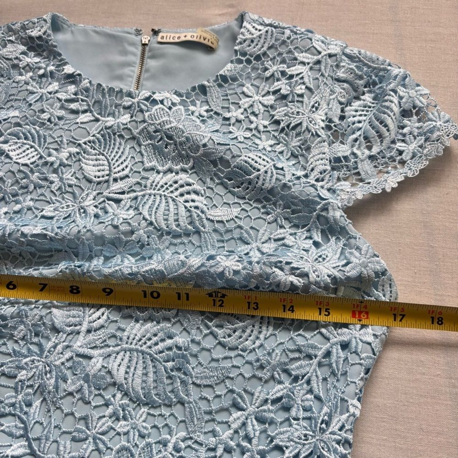 Alice + Olivia Rapunzel Lace Fit Flare Mini Dress Blue Size 8 Curved Hem