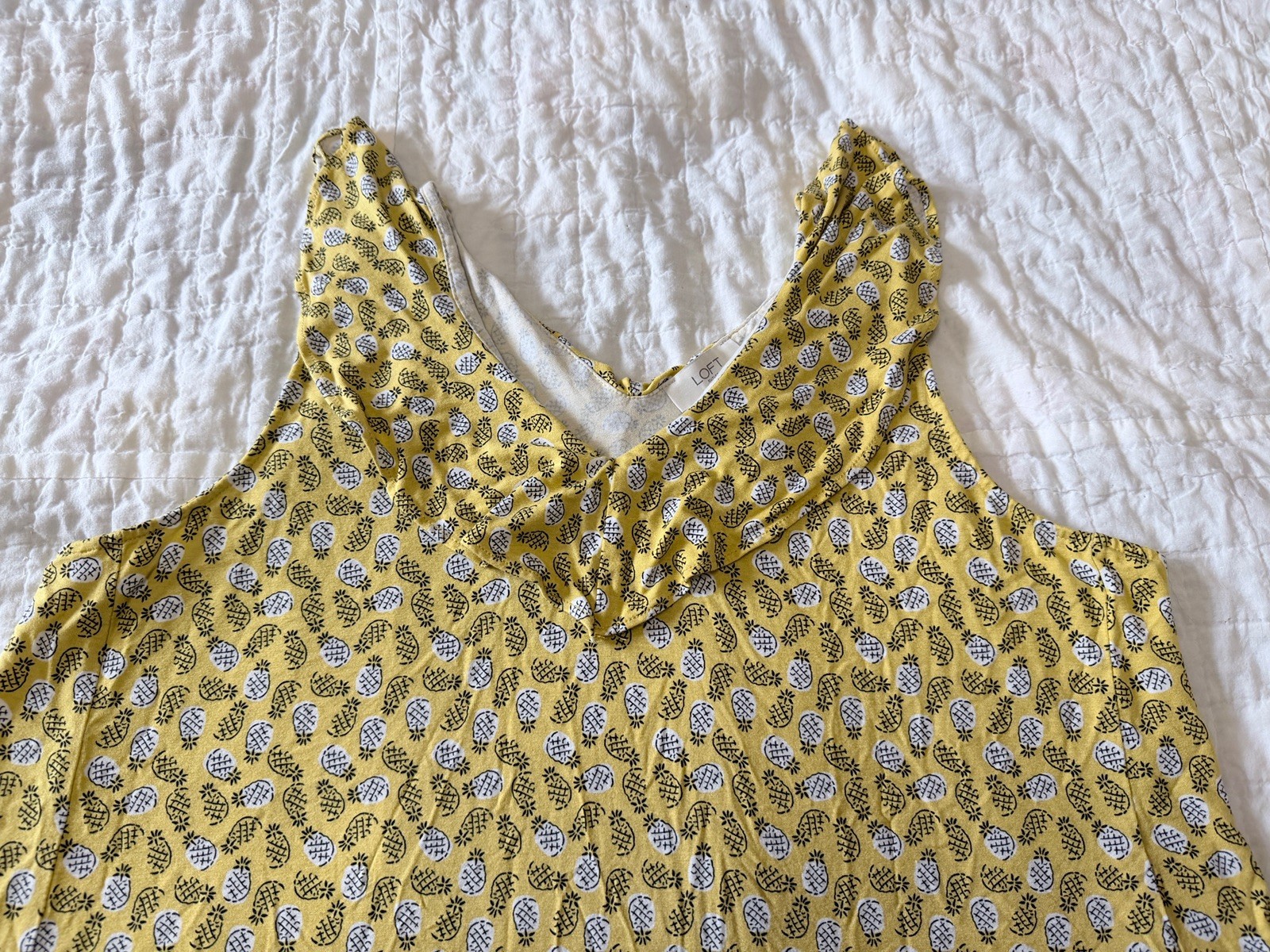 Ann Taylor Loft Fit n Flare Swing Dress XL Yellow Pineapple Fruit Beachy Flowly