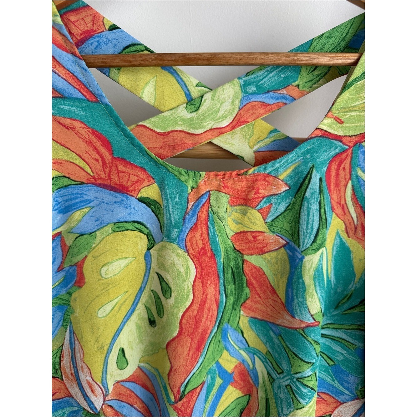 GeeGee Tropical Leaf Print Sundress Vibrant Summer Boutique Resortwear EUC in S