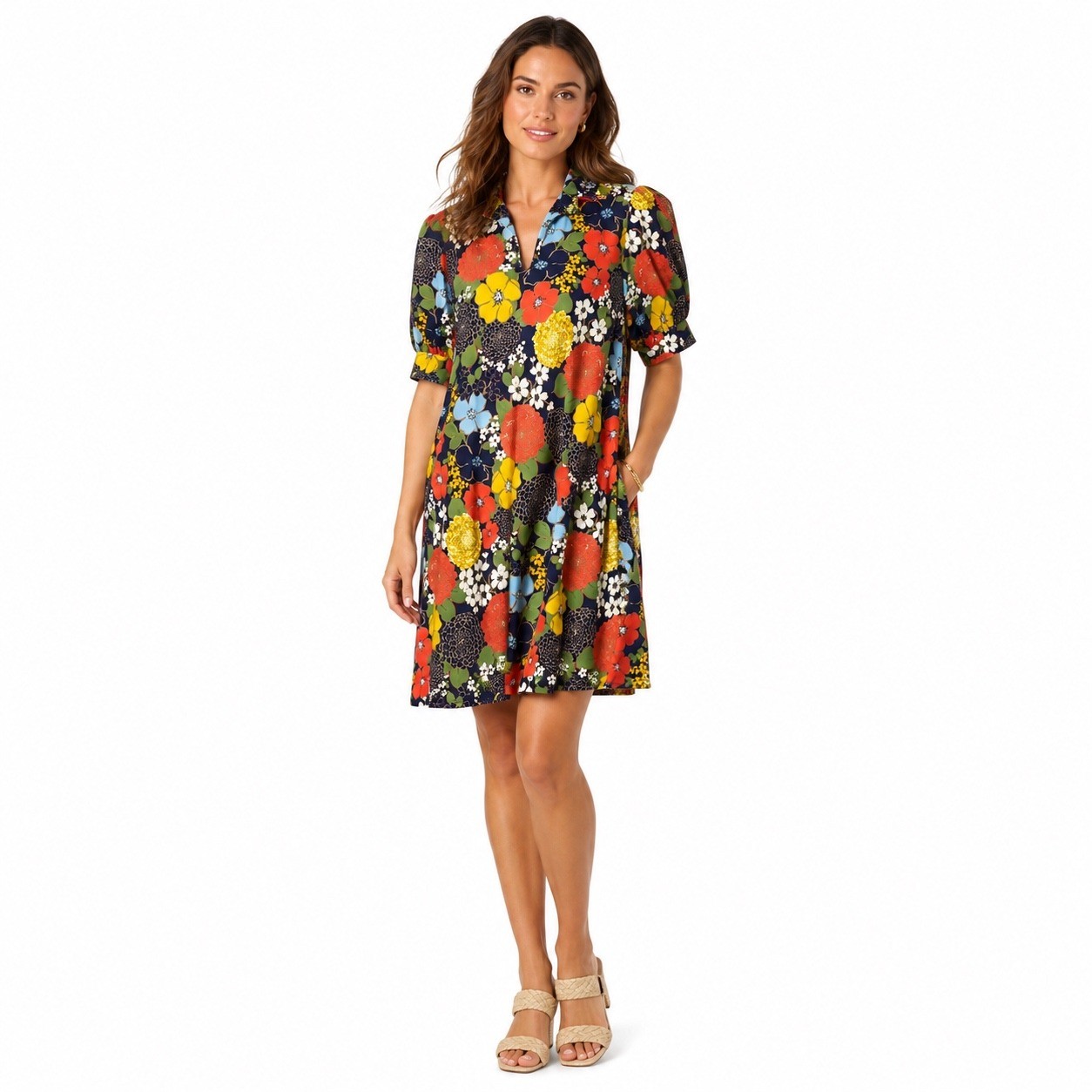 Jude Connally Emerson Dress Size M Autumn Blooms Navy Floral Pockets Preppy