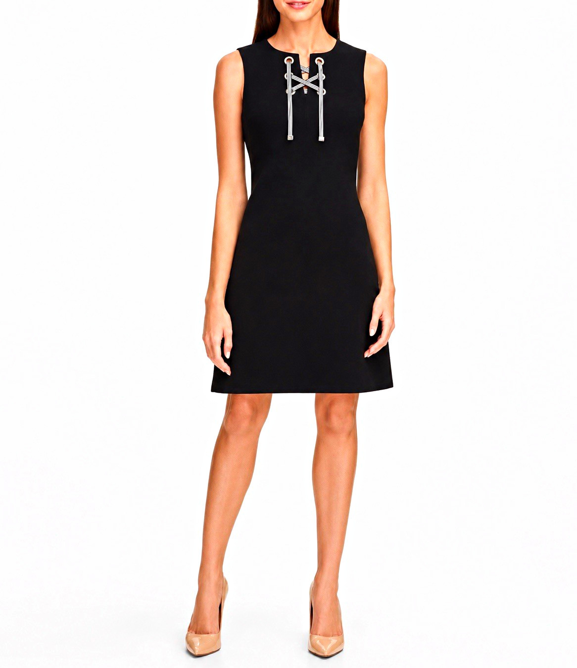 Tommy Hilfiger Women’s 8 Black Round Neck Sleeveless Eyelet Lace-Up Shift Dress