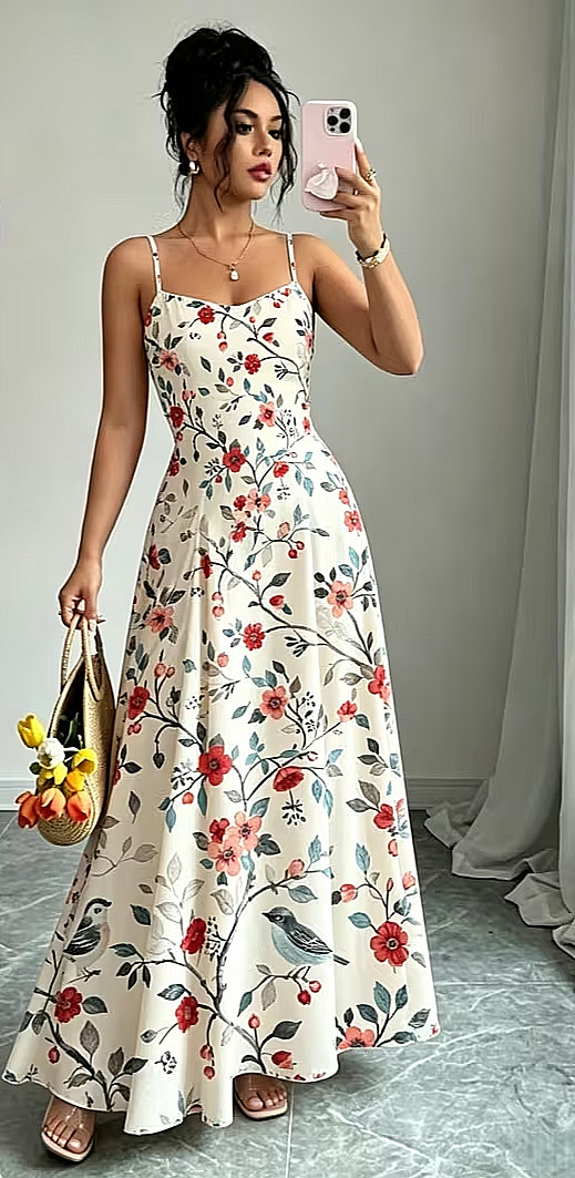 French Romantic Floral Patchwork Maxi Dress