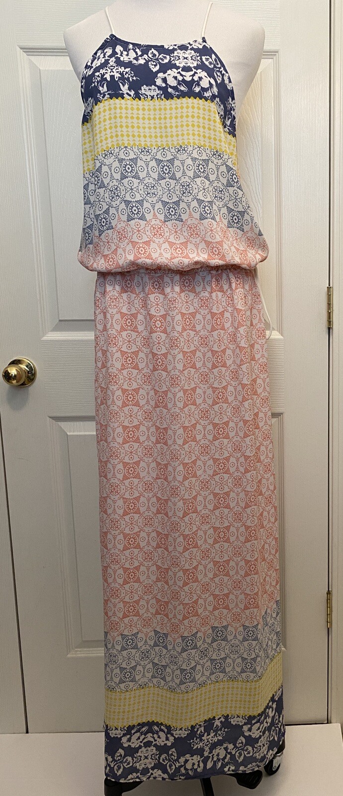LOVE STITCH Maxi Dress SZ L Spaghetti Strap Crisscross Drawstring Waist Cover-Up