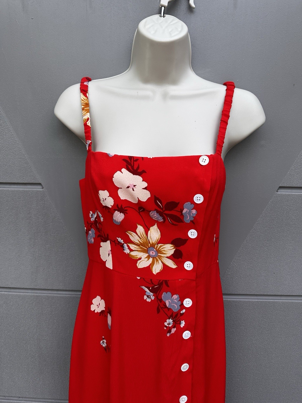 Capulet Red Floral Midi Dress Button Front Slip Dress S Small Summer Resort Euro