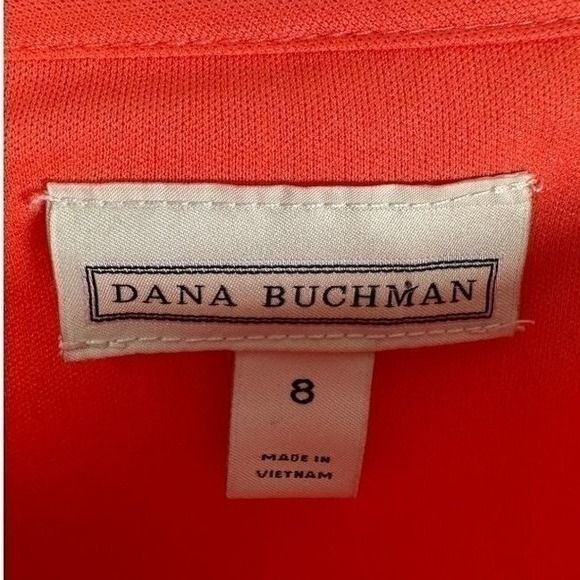 Dana Buchman Coral Orange Lace Sheath Dress 3/4 Sleeve Scallop Hem Size 8