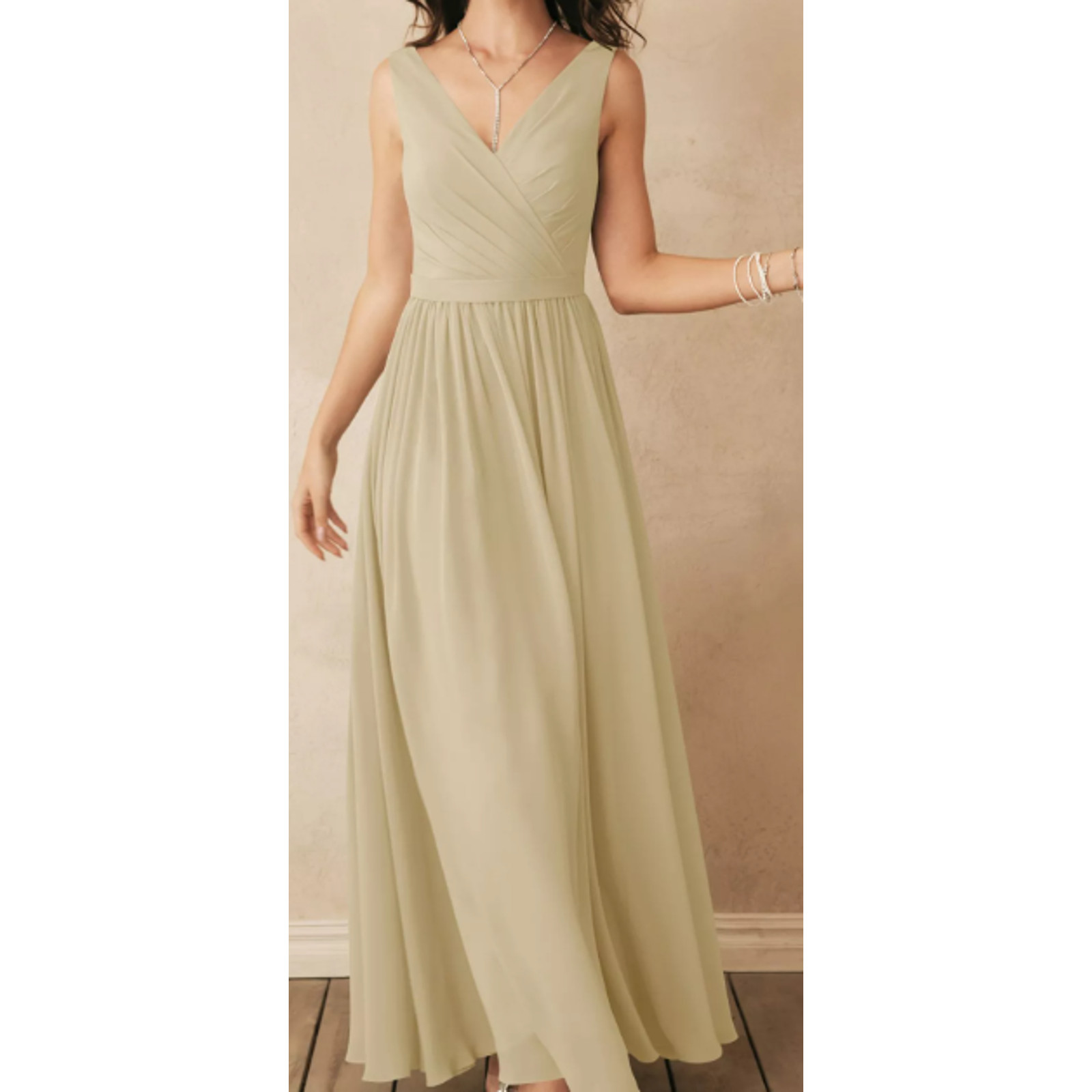 AW BRIDAL sz 6 S cream champagne chiffon Gwyneth bridesmaid maxi Dress NWT b20