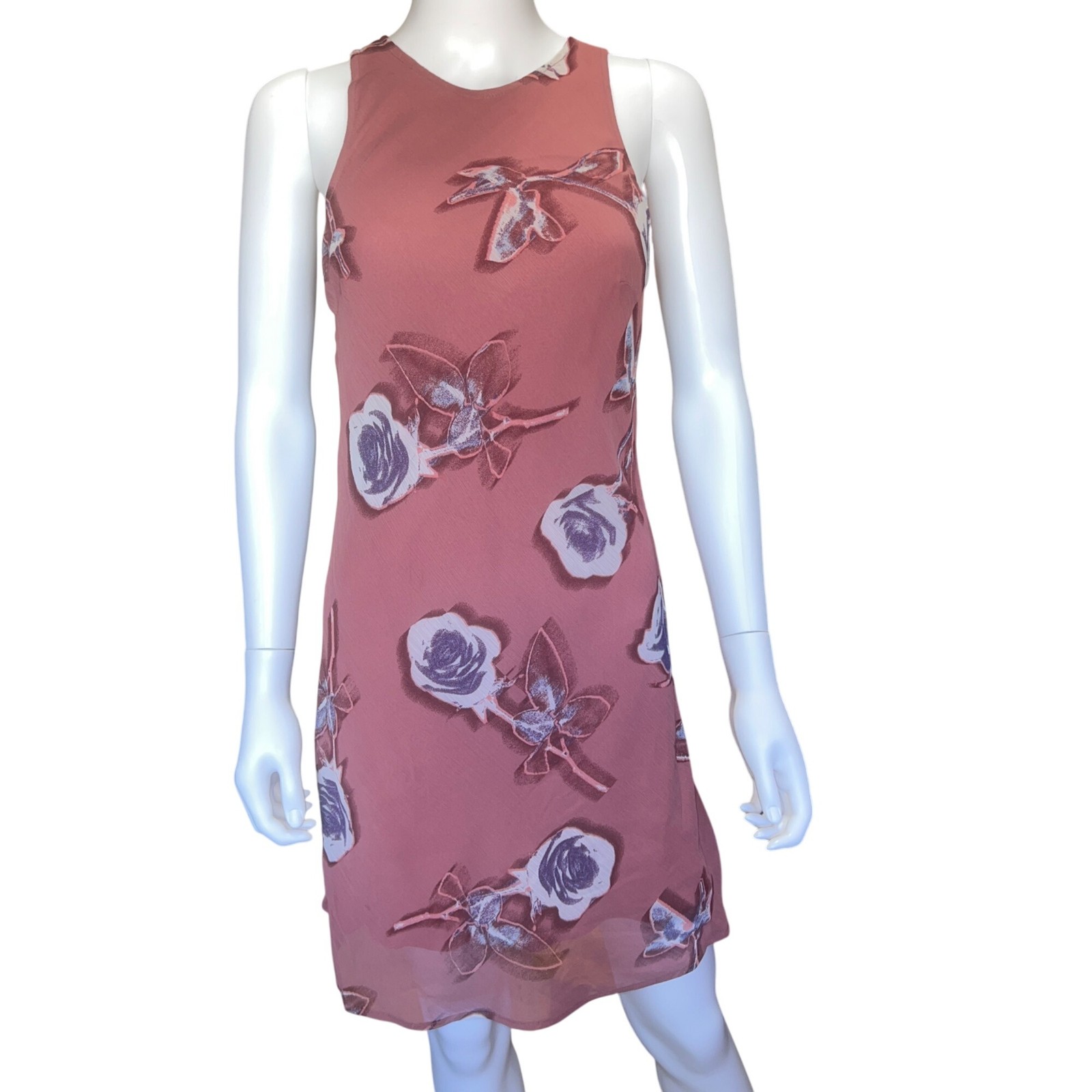 Wild Fable Dress Womens XS Pink Floral Sheer Back Tie Sleeveless Mini NWT