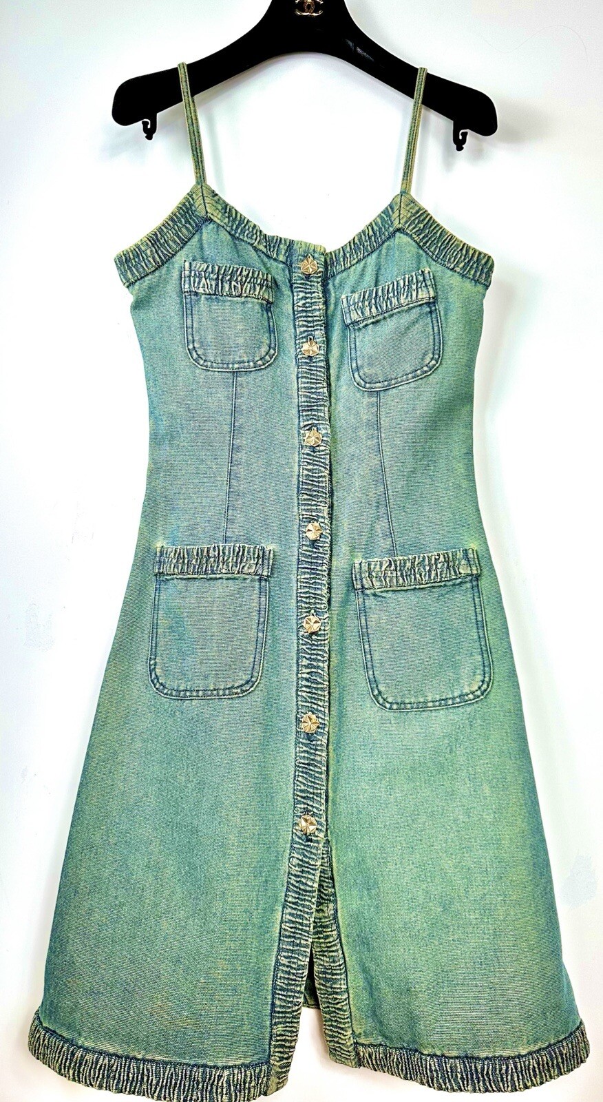 Chanel Vintage 2001 Barbie Blue Denim Midi Dress 36 38 4 6 Vtg Logo Button S M