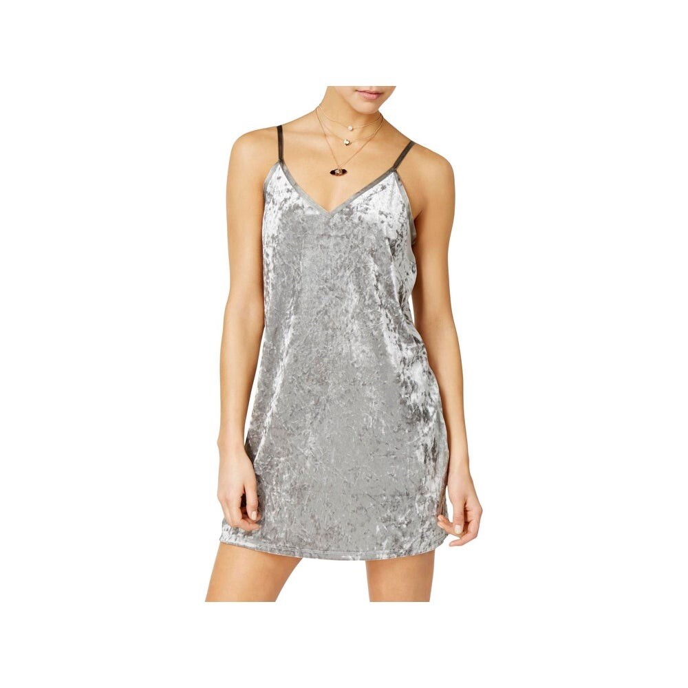 Shift Slip Dress Womens size Medium Gray Velvet Spaghetti straps Mini Dress New