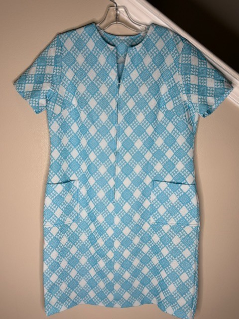 Vintage 1960s Shift House Dress Mod Geometric Mad Men Zip Front Handmade