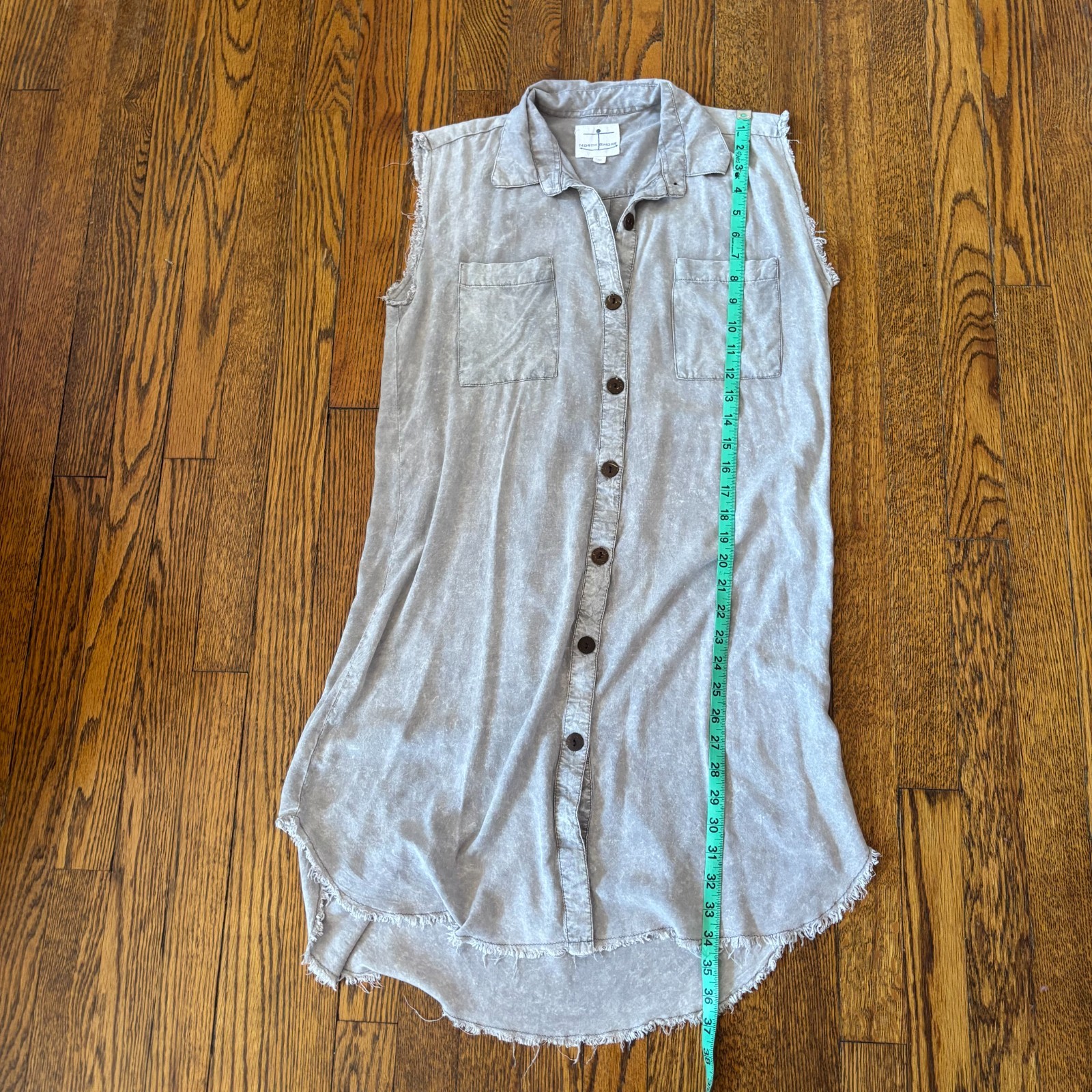 North Shore Mineral Wash Rayon Sleeveless Shirt Dress Medium Gray