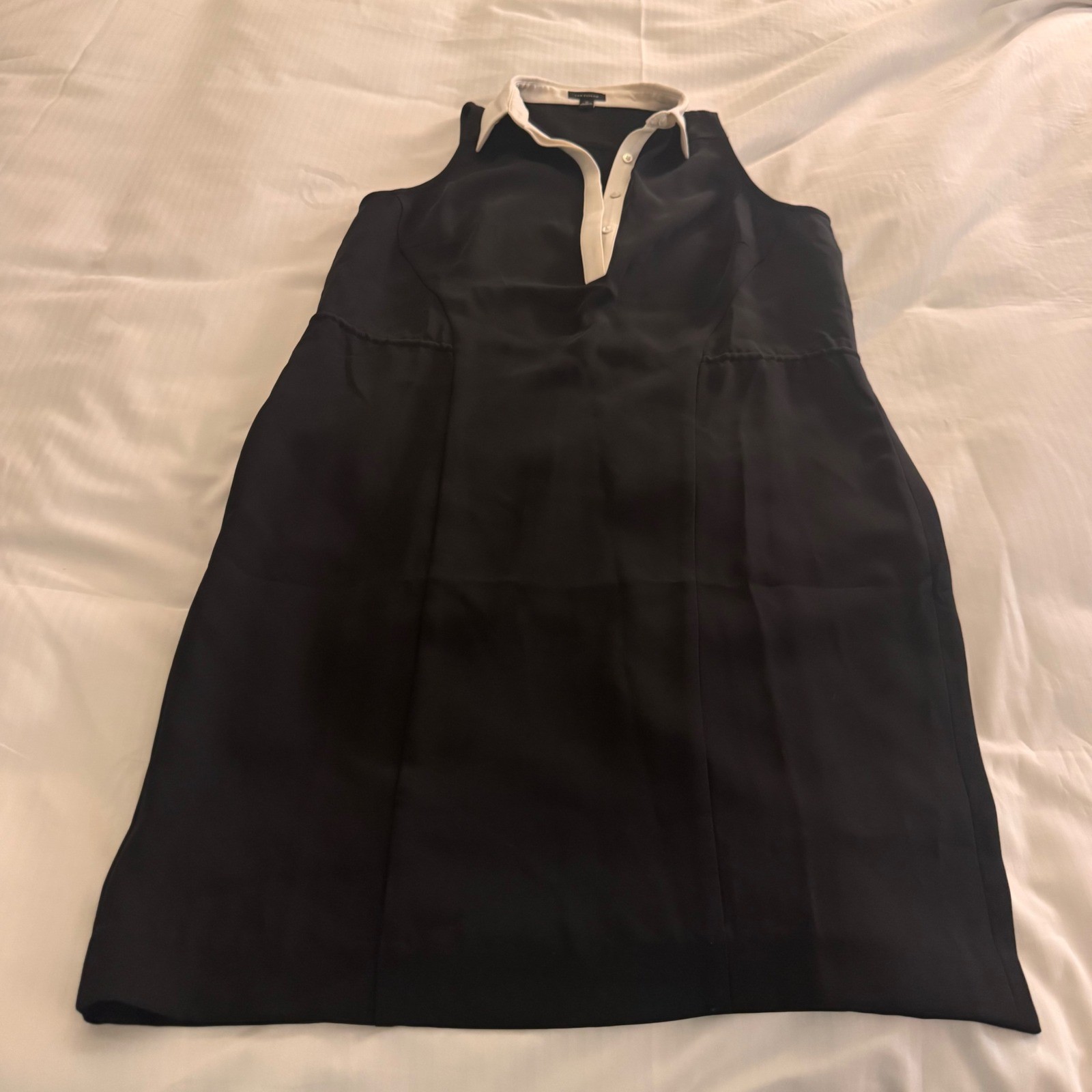Ann Taylor Chic Black Contrast Collar Sleeveless Shift Polo Dress Preppy Sz M
