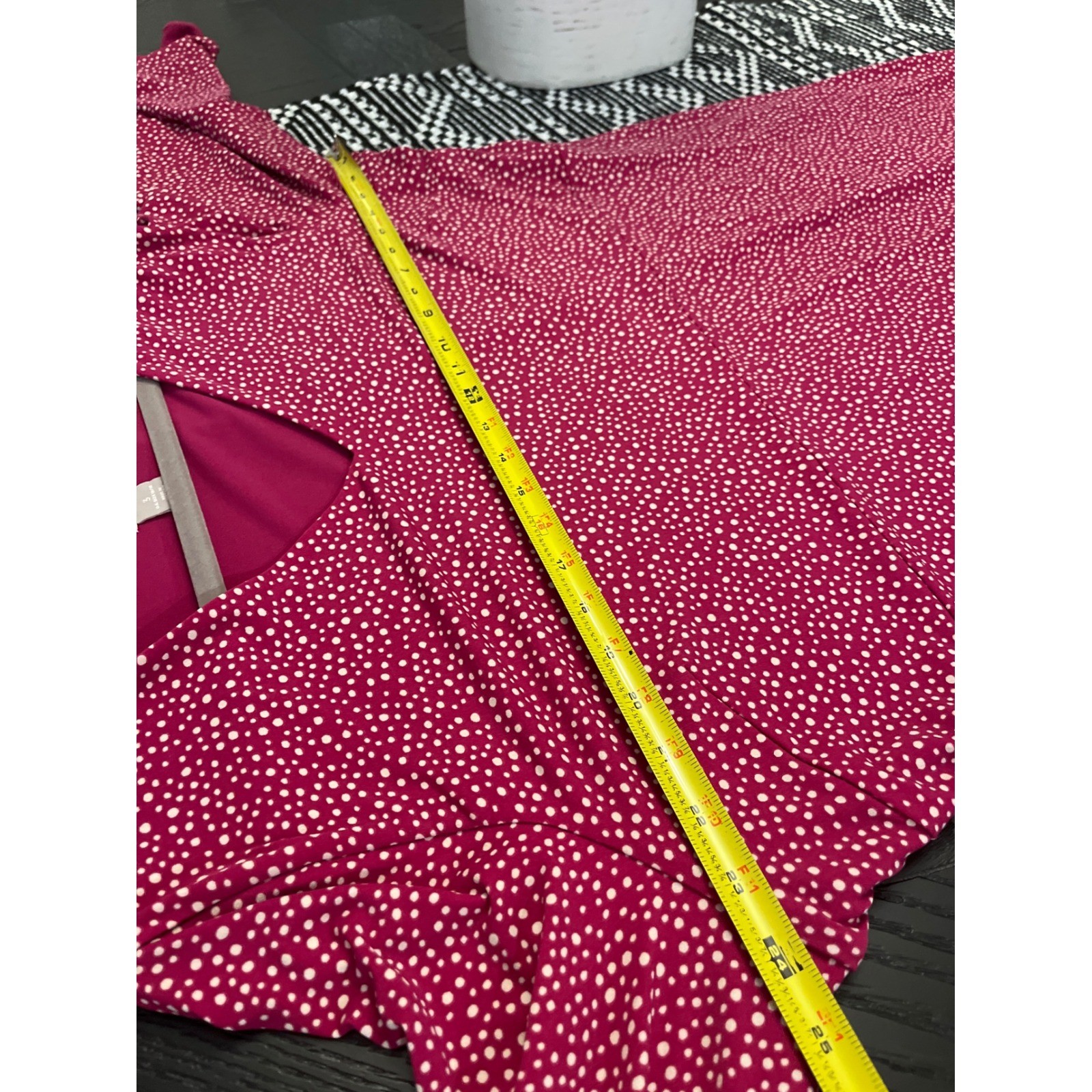 Chicos Raspberry Pink Polka Dot V-Neck Bell Sleeve Shift Dress Size 3 XL 16/18