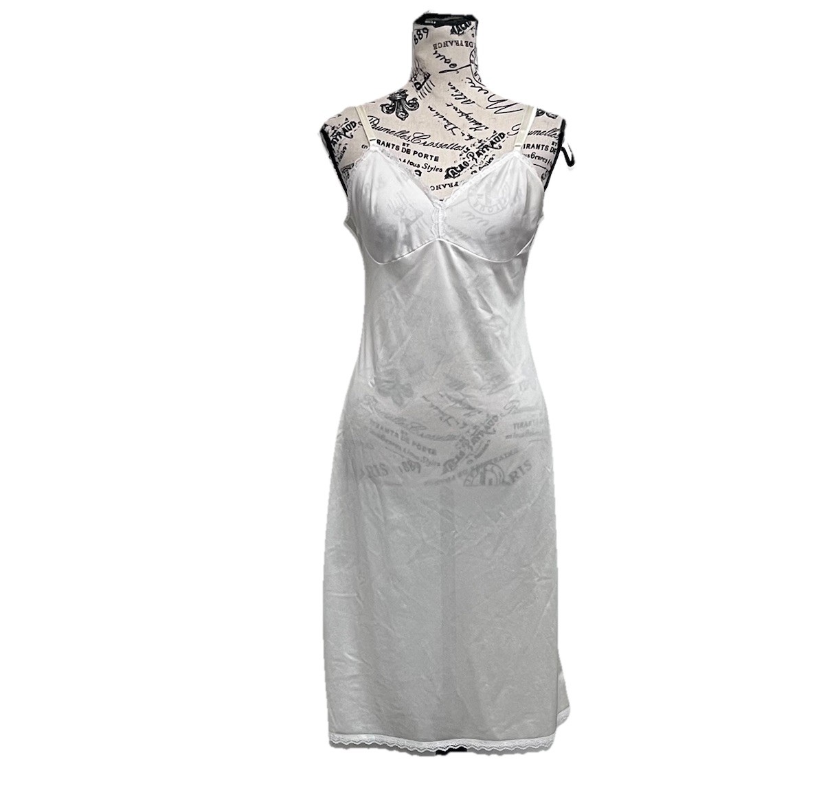 Vintage Sears Nude/Champagne Lingerie Bow Lace Trim Chemisev Slip Dress S