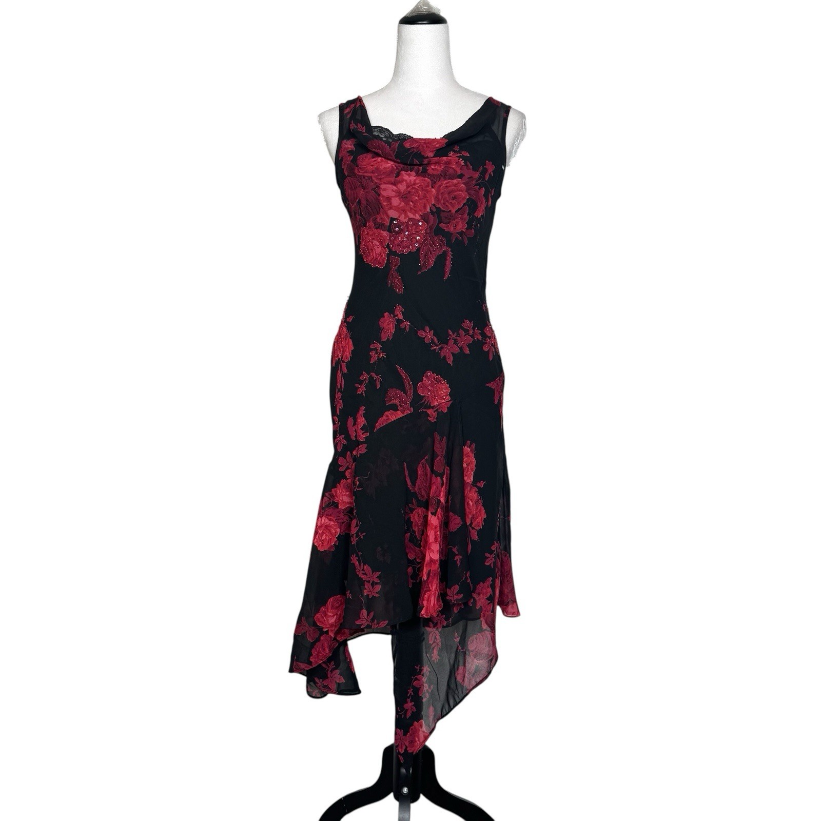 Connected Apparel Dress Y2K Sheer Floral Beaded Grunge Fairy Whimsygoth Size S