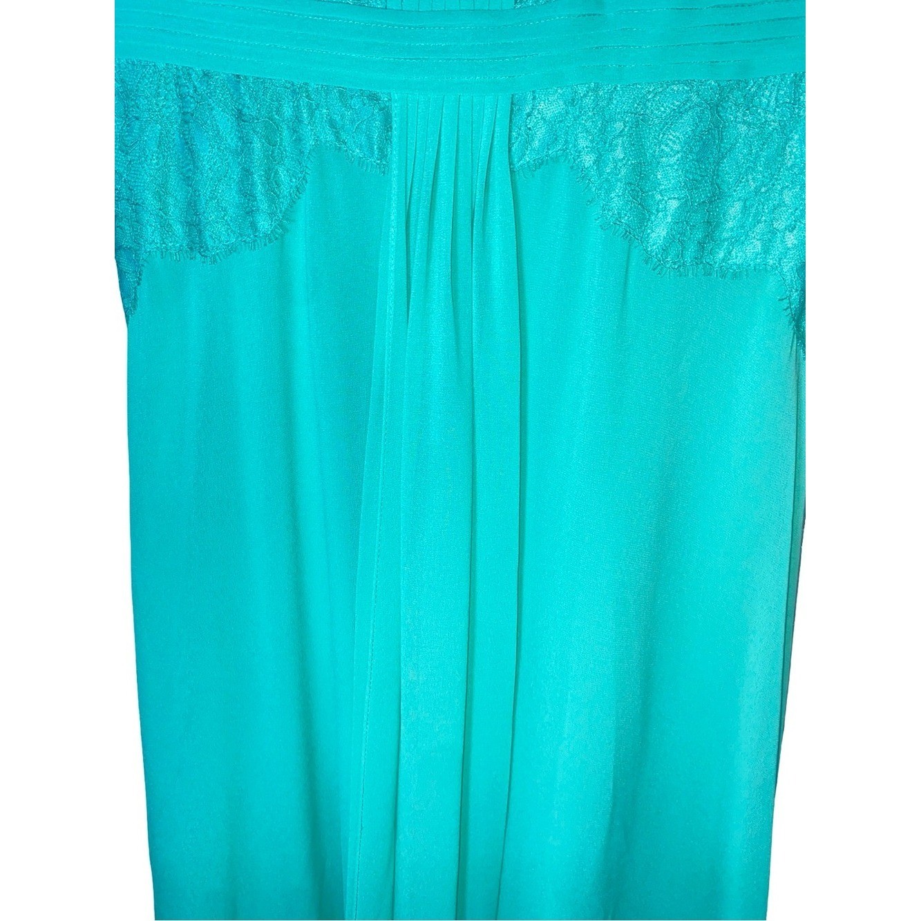BCBGMAXAZRIA Teal Turquoise Pleated Chiffon Lace Accent Maxi Gown Dress Size 6