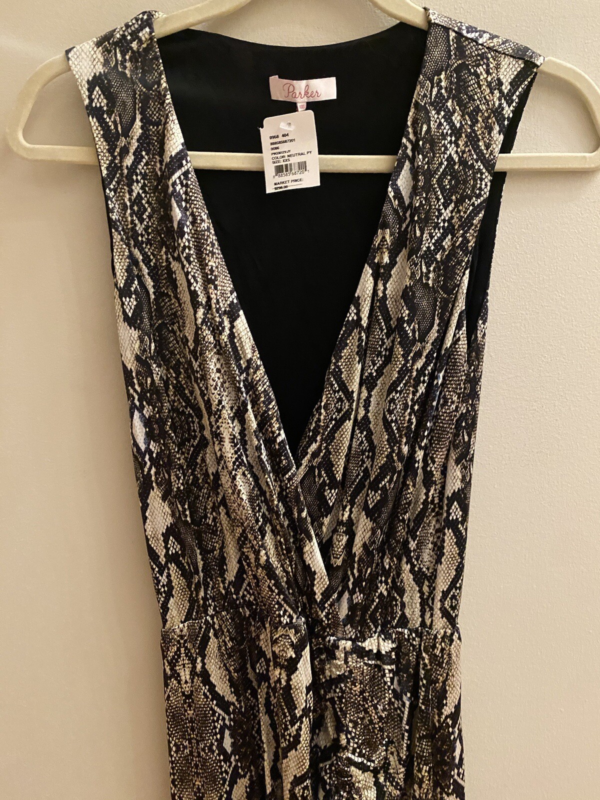 Dress V-neck Ruched Snake Print Midi Cocktail Dress New XXS