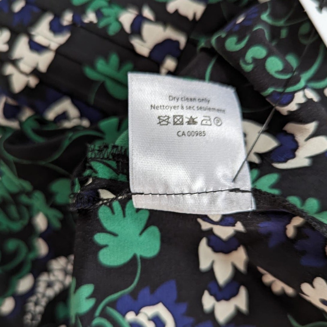 Veronica Beard Elm Silk Shirtdress V-Neck Pleated Green Floral Size 2 Preowned