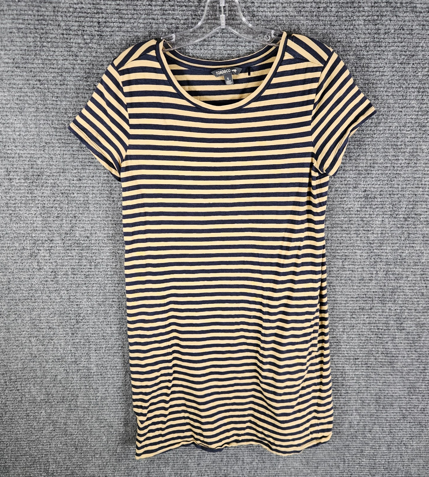 Toad & Co Dress Womens Small Dress Stretch Navy Gold Striped Minimalist Organic