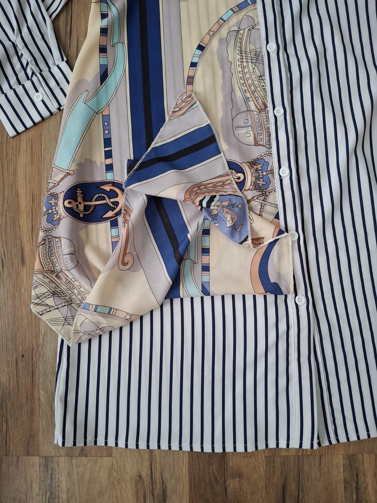 CAMELLIA By Affection Blue White Striped Multi Color Shirt Dress Nautical Small