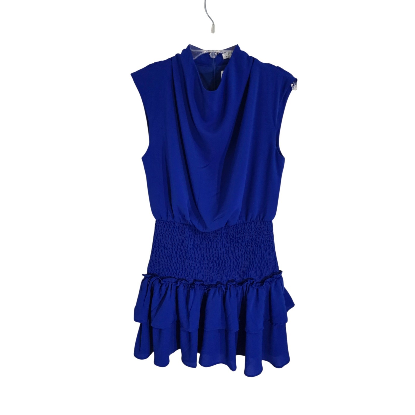 TCEC Royal Blue Cowl Neck Smocked Waist Tiered Ruffle Mini Dress Small NWT