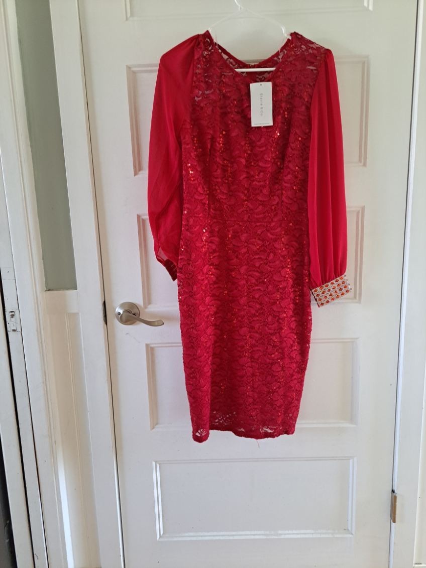 La Scala USA Red Sequin Lace Dress Size XL, New With Tags, Stevie & Co, #23855
