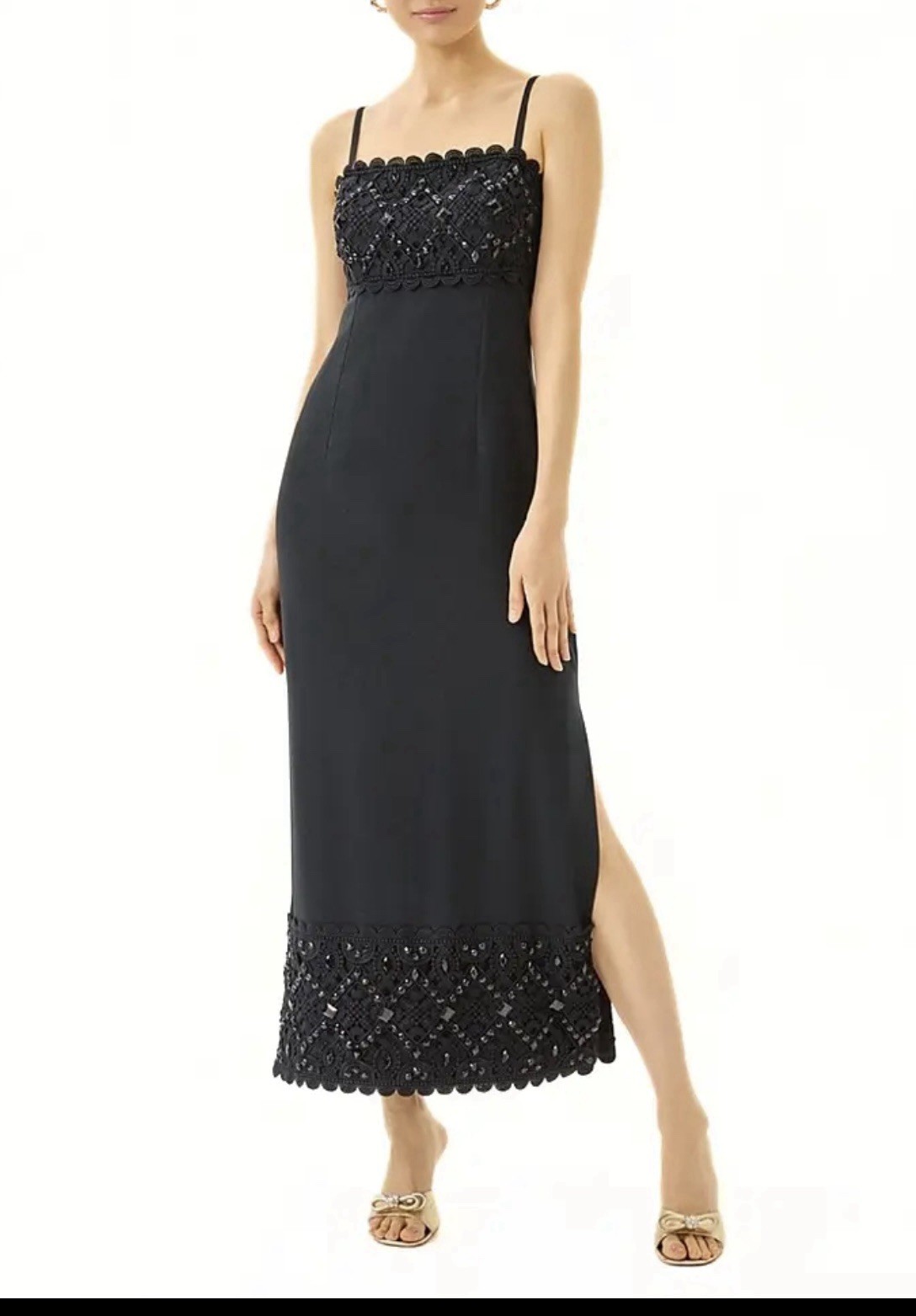 Lilly Pulitzer BLACK PARTY DRESS Vena Maxi Noir Beaded Lace Slit NWT Size 4